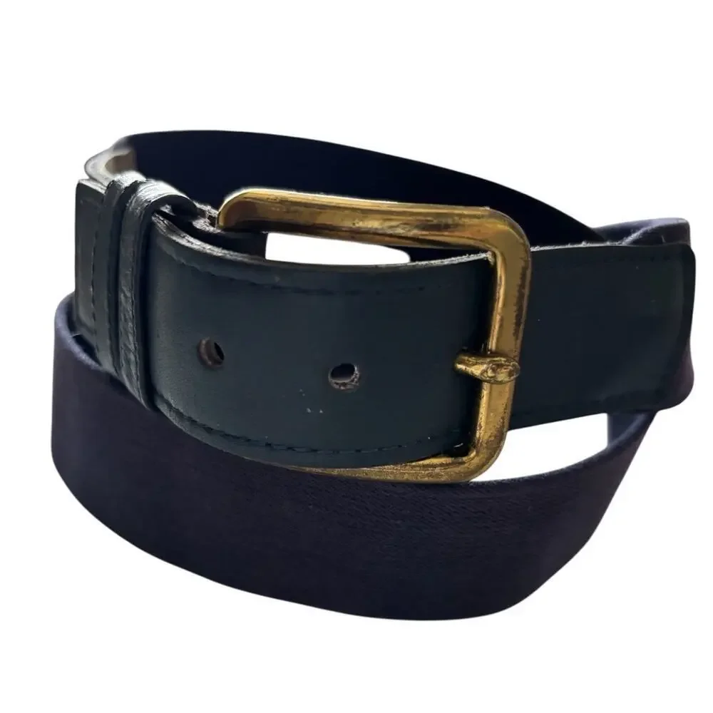 Lacoste Belt Blue Elastic and Brown Leather Size 38 Vintage Preppy